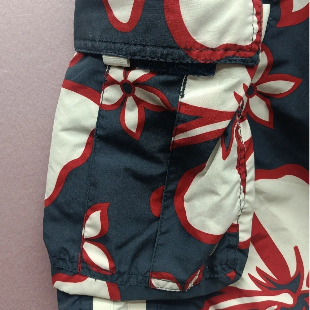 Graphite Swim Mens Hibiscus Floral Board Shorts Navy Blue Red White Size Medium